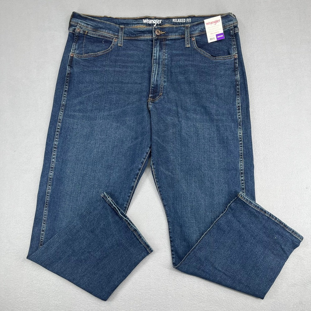 Wrangler‎ Mens Relaxed Fit Straight Leg Stretch Jeans Dark Blue 40x32